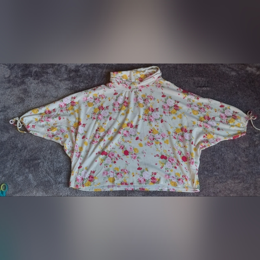 Easel oversized rose print cowl neck top